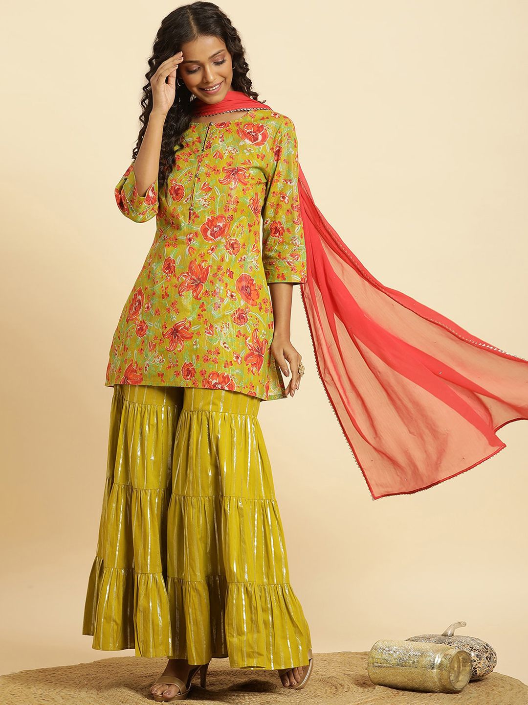 W Cotton Kurti with Sharara & Dupatta