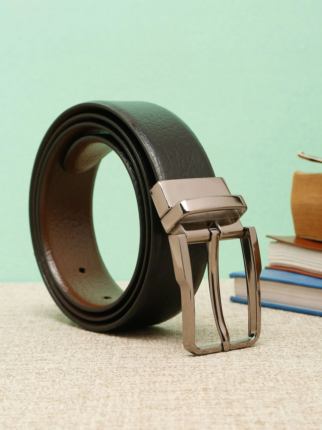 Teakwood Leathers Men Textured Leather Reversible Formal Belt