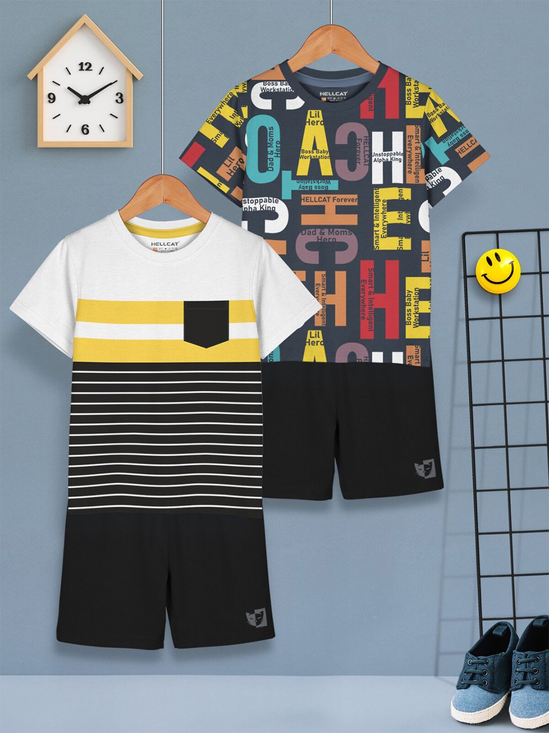 HELLCAT Boys Pack Of 2 Printed T-shirt with Shorts