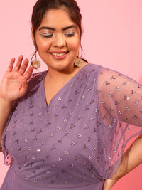CURVY STREET Plus Size Embellished Extended Sleeves Peplum Top