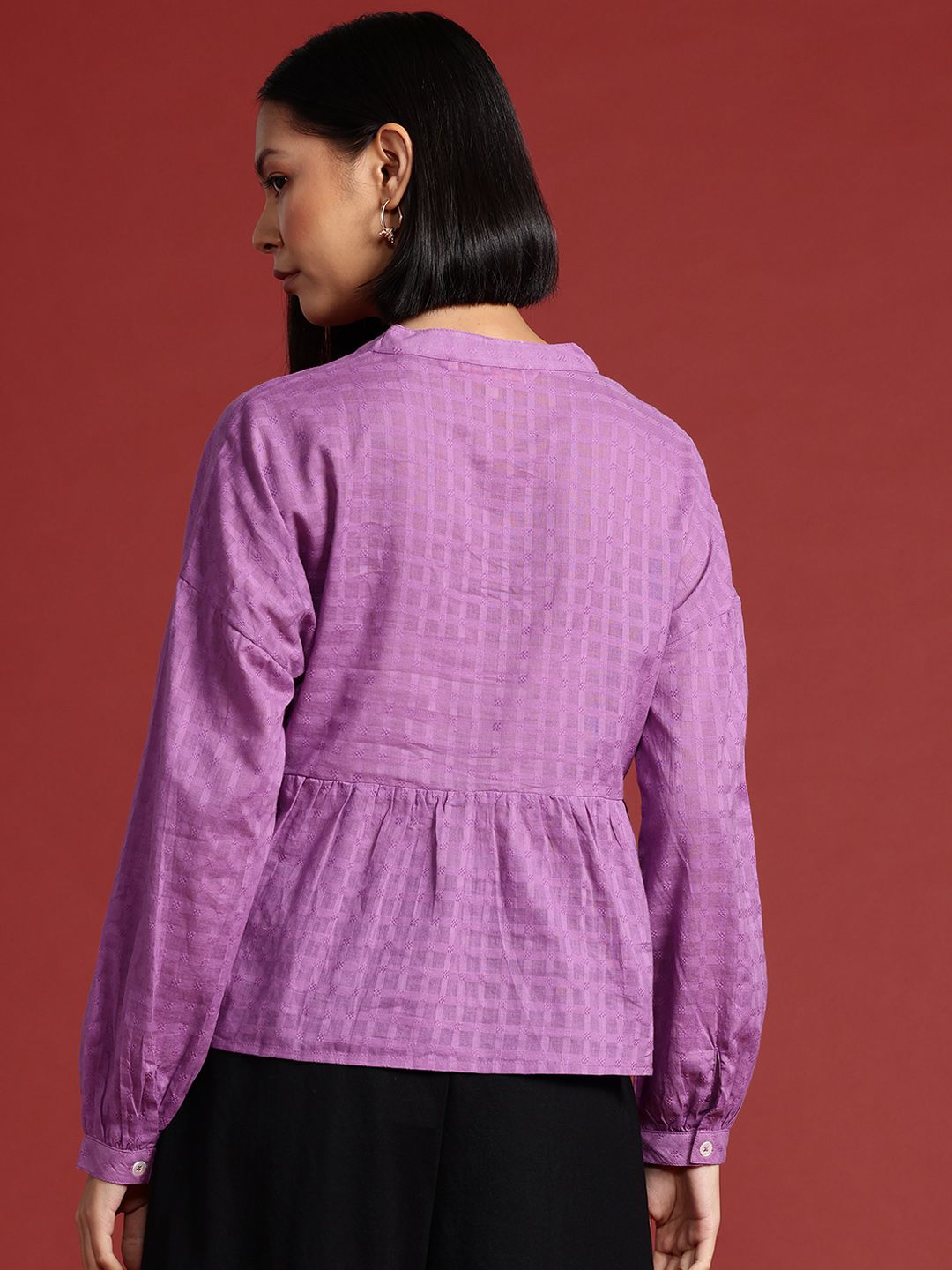 all about you Mandarin Collar Cotton Top