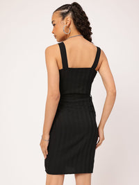 DressBerry Girly Glam Striped Belted Sleeveless Dress