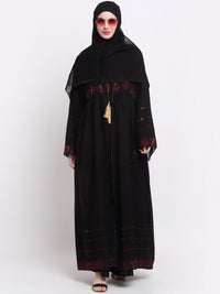 KLOTTHE Women Black & Red Embellished Burqas With Scarf