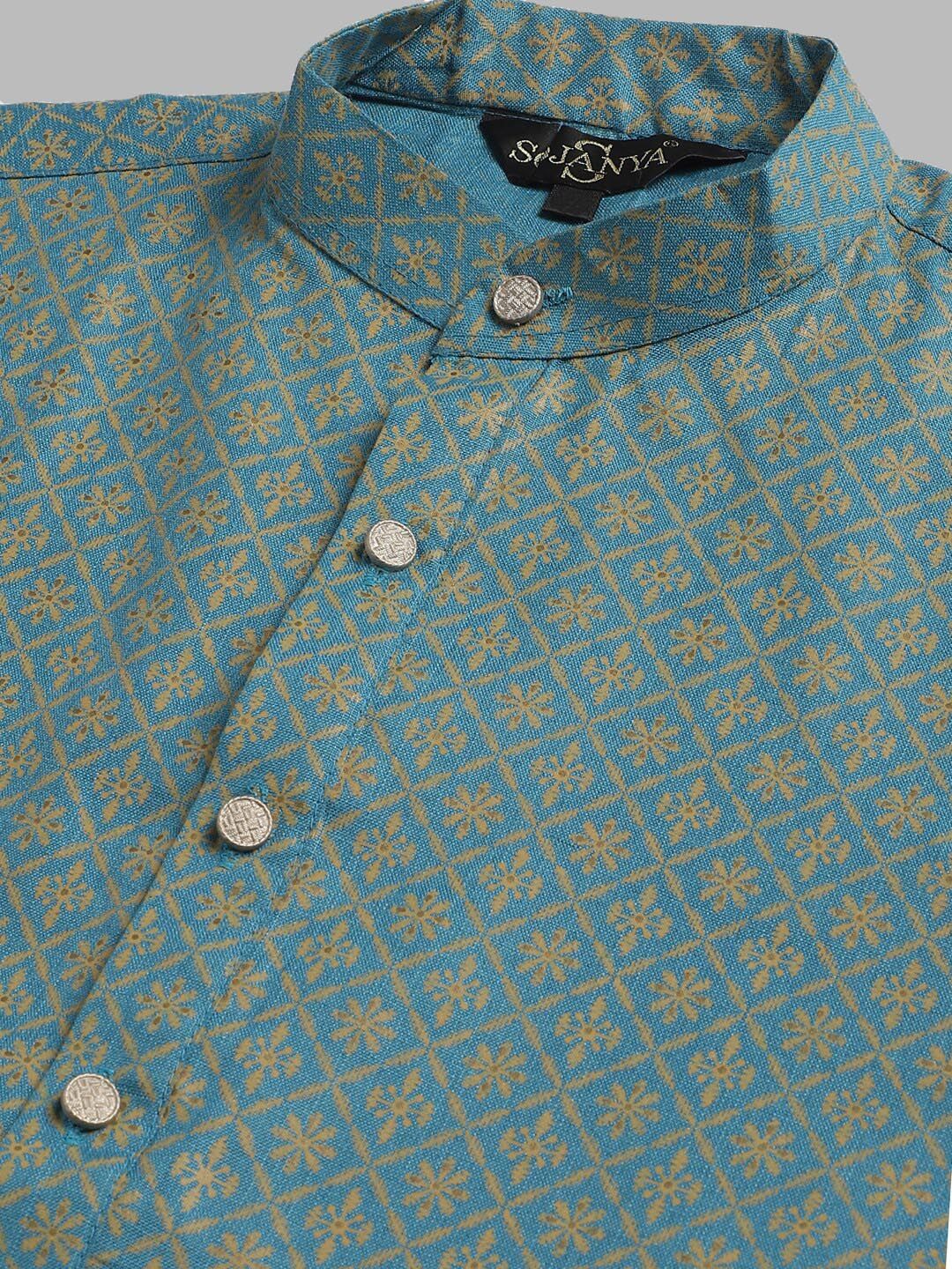 SOJANYA Ethnic Motifs Foil Printed Cotton Linen Kurta With Churidar