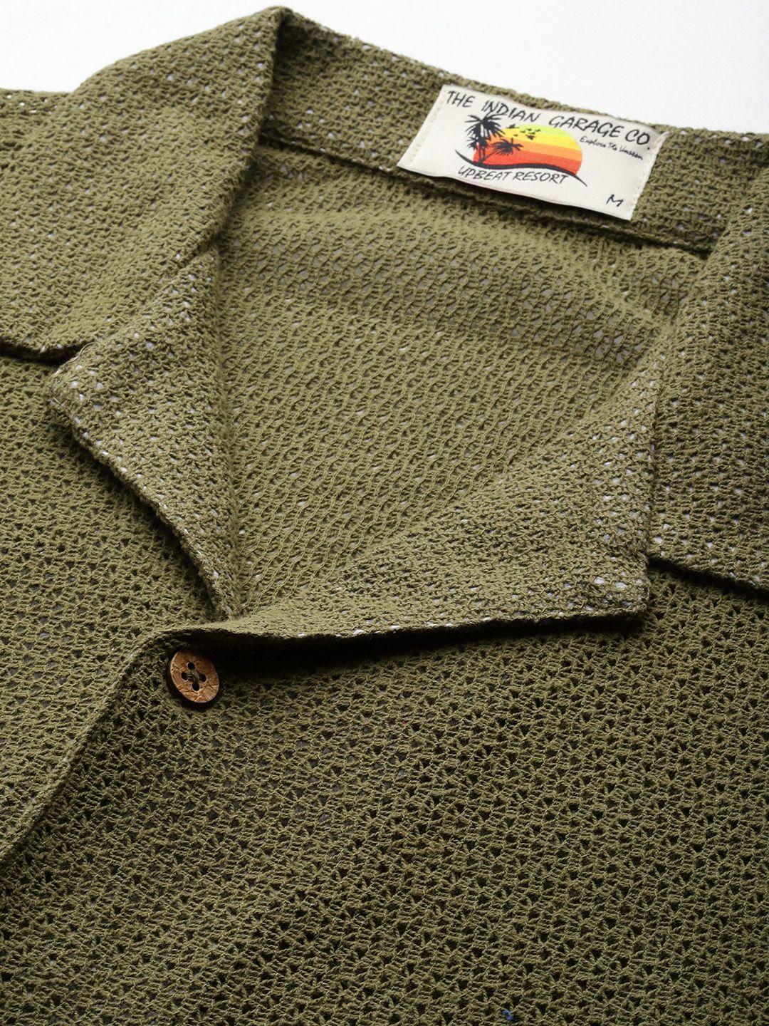 The Indian Garage Co Men Textured Open Weave Knitted Relaxed Fit Shirt