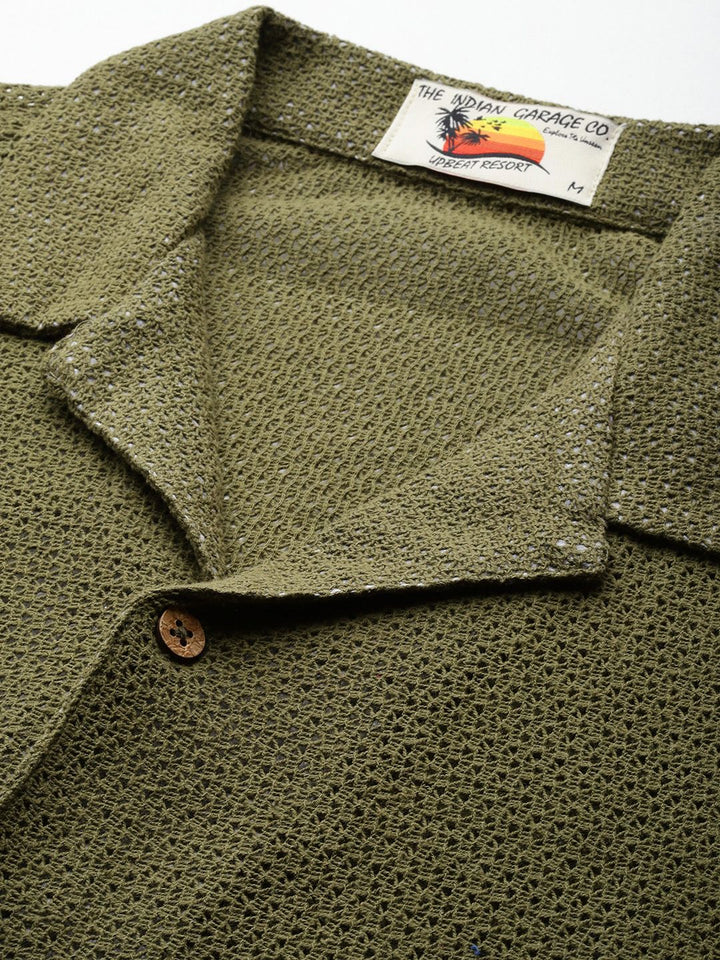 The Indian Garage Co Men Textured Open Weave Knitted Relaxed Fit Shirt