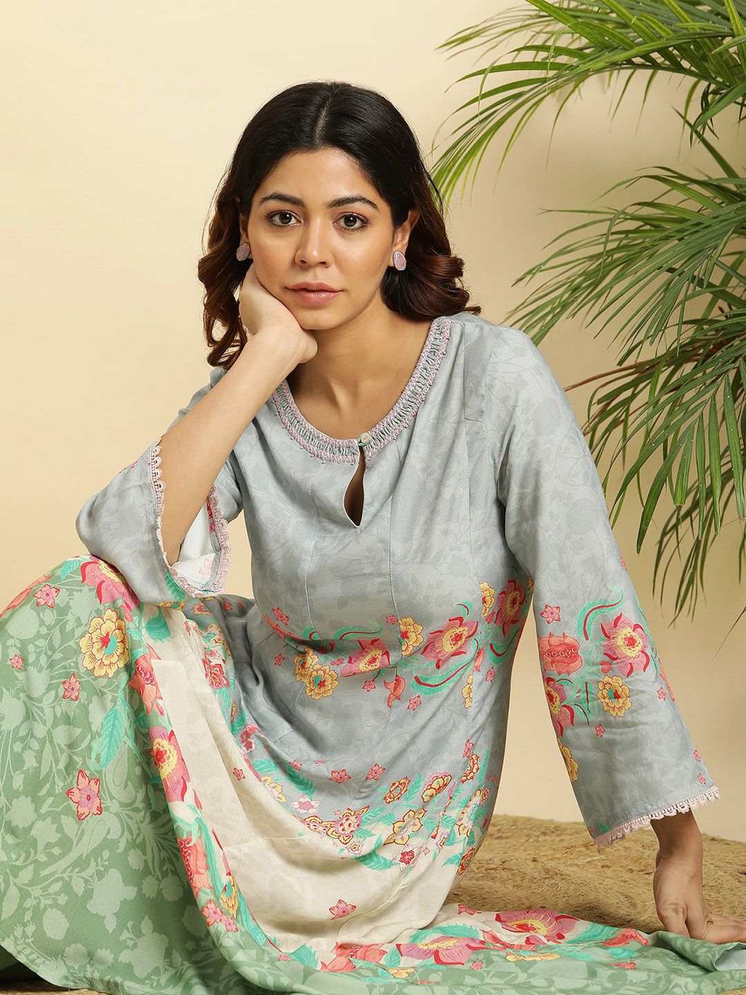 W Floral Printed Anarkali Kurta