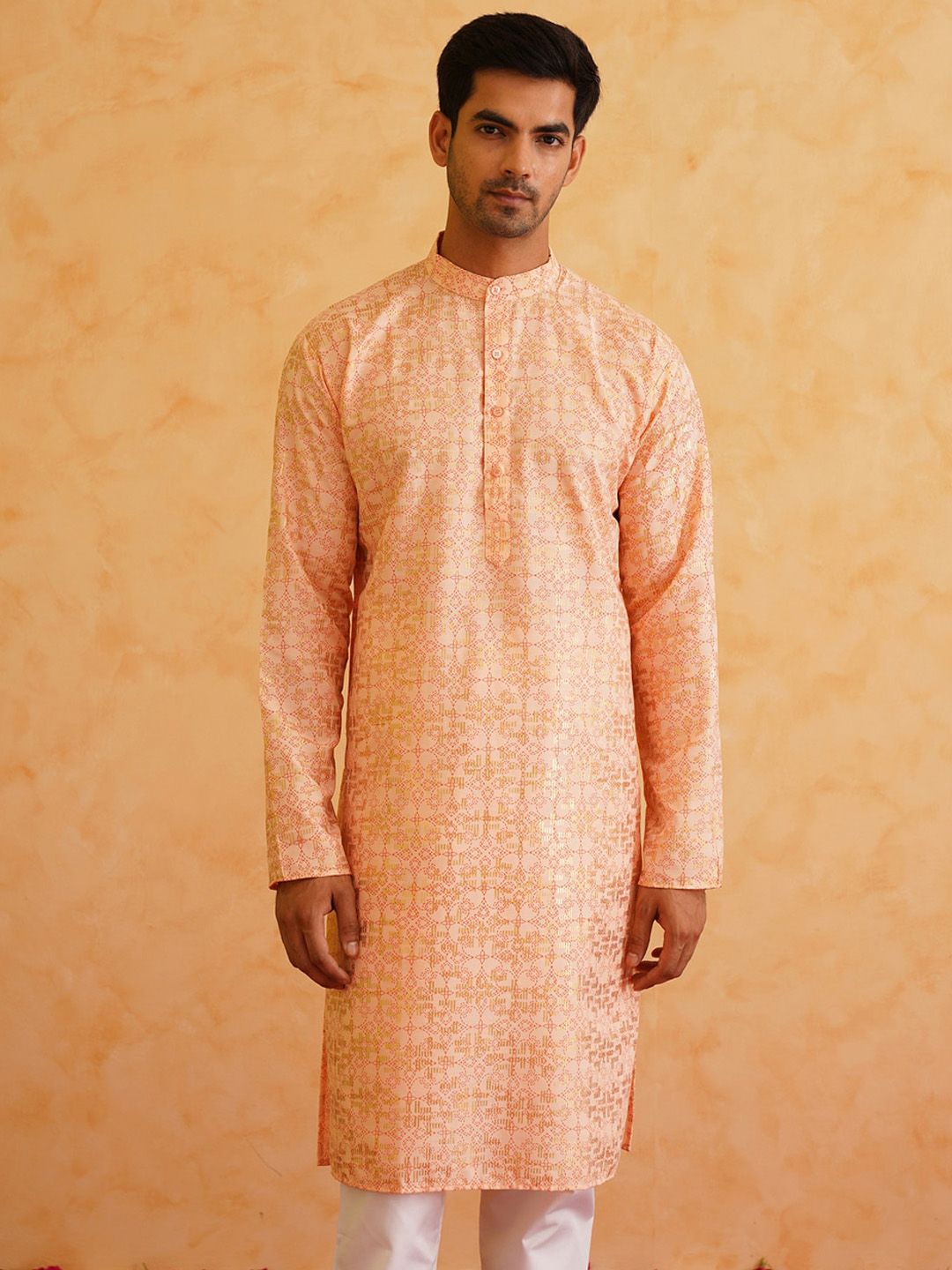 SOJANYA Motif Etnik Printed Mandarin Collar Lengan Panjang Pure Cotton Straight Kurta