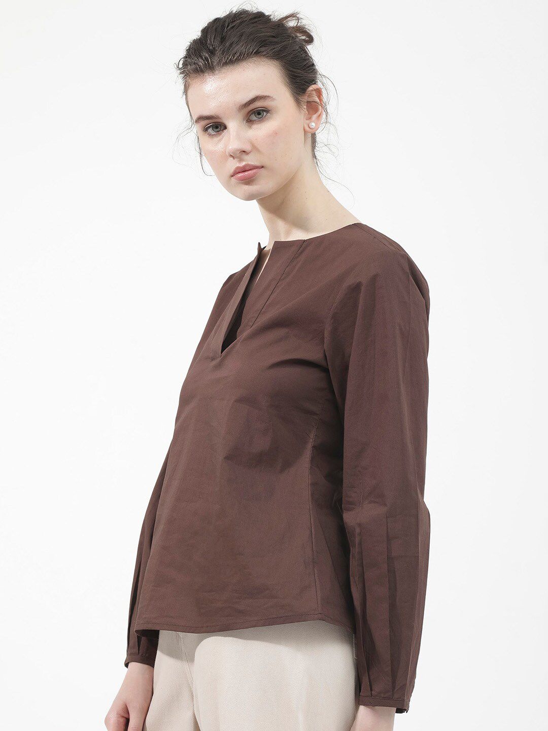 Rareism Notch Neck Cotton Atas
