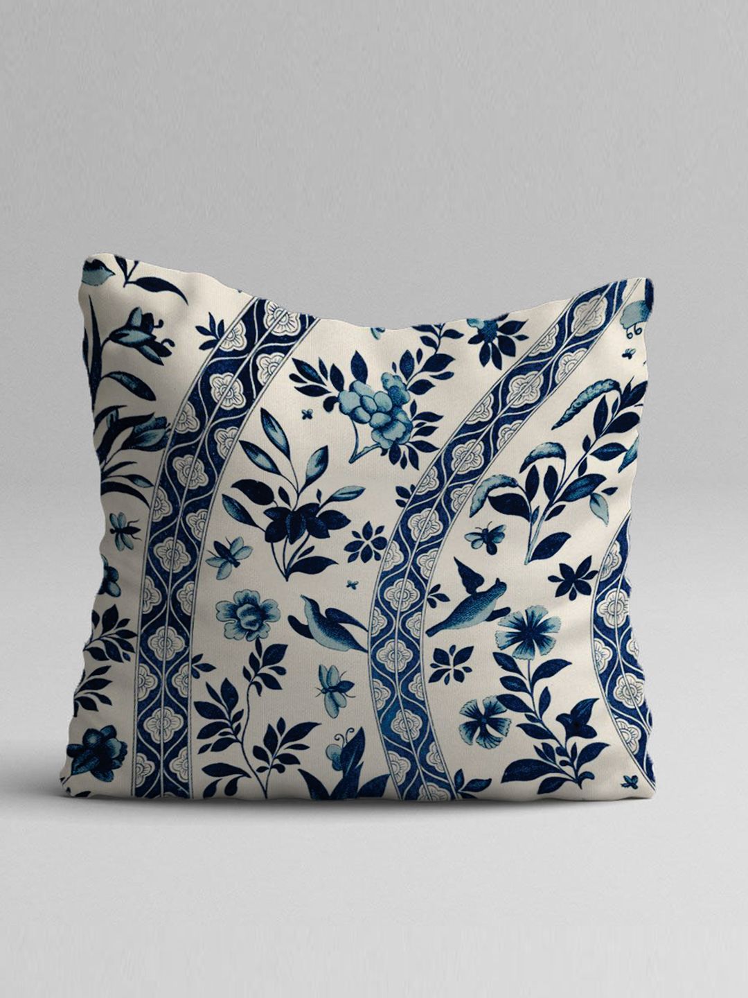 STITCHNEST Blue & Off White Set of 5 Ethnic Motifs Square Cushion Covers