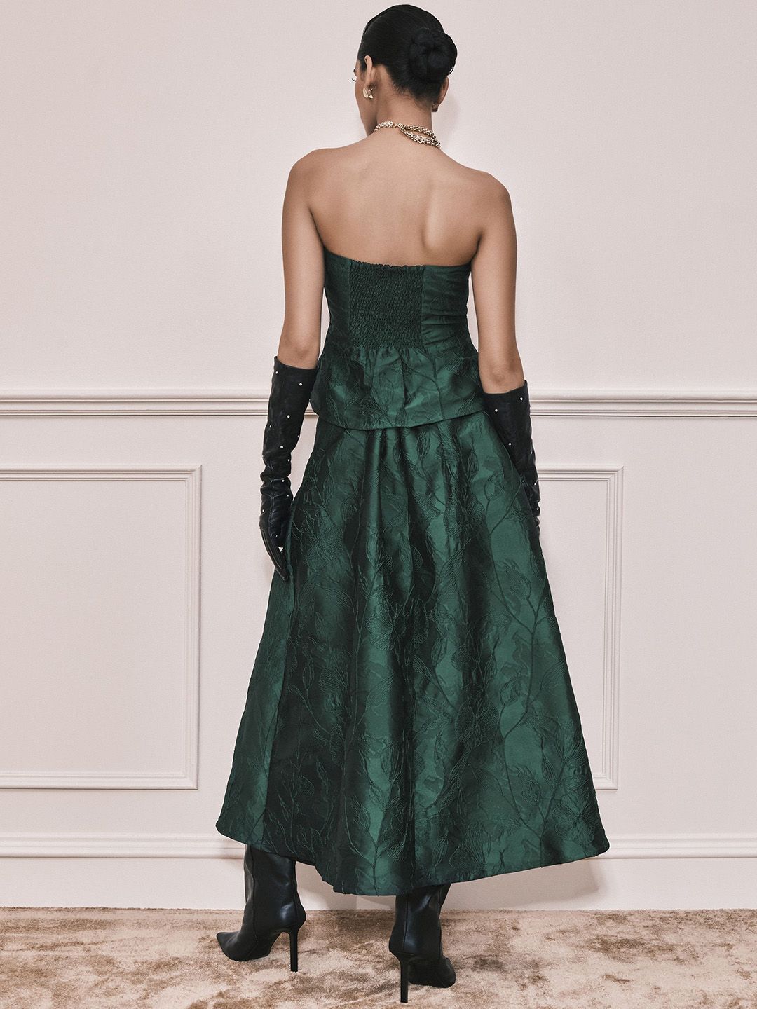 AND Floral Textured Strapless Waistcoat With Skirt