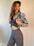 STREET 9 Women White Abstract Cropped Tailored Jacket
