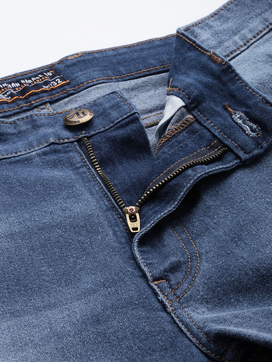 The Indian Garage Co Men Blue Mildly Distressed Heavy Fade Stretchable Jeans