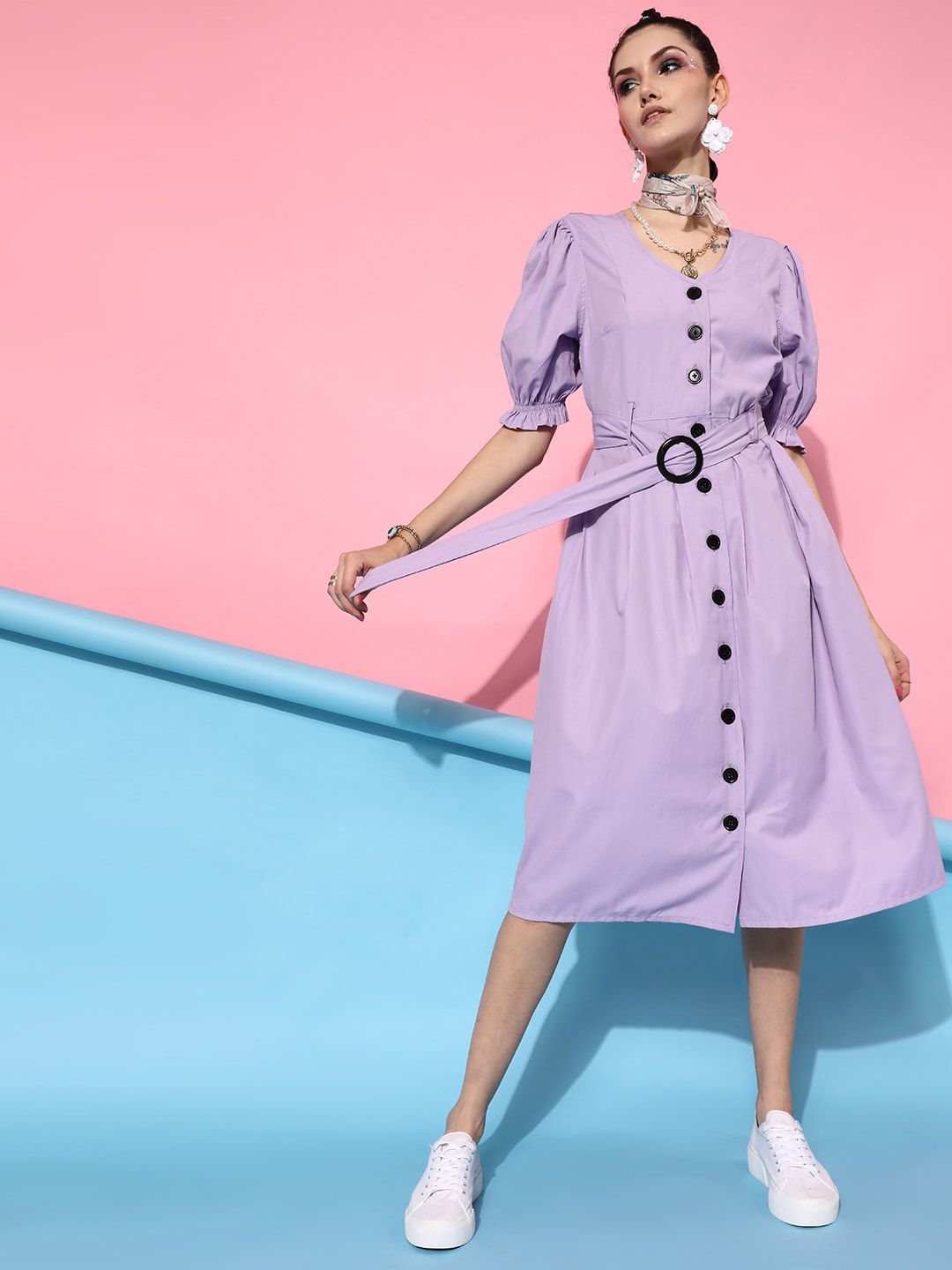 STREET 9 Lavender Striped A-Line Midi Dress