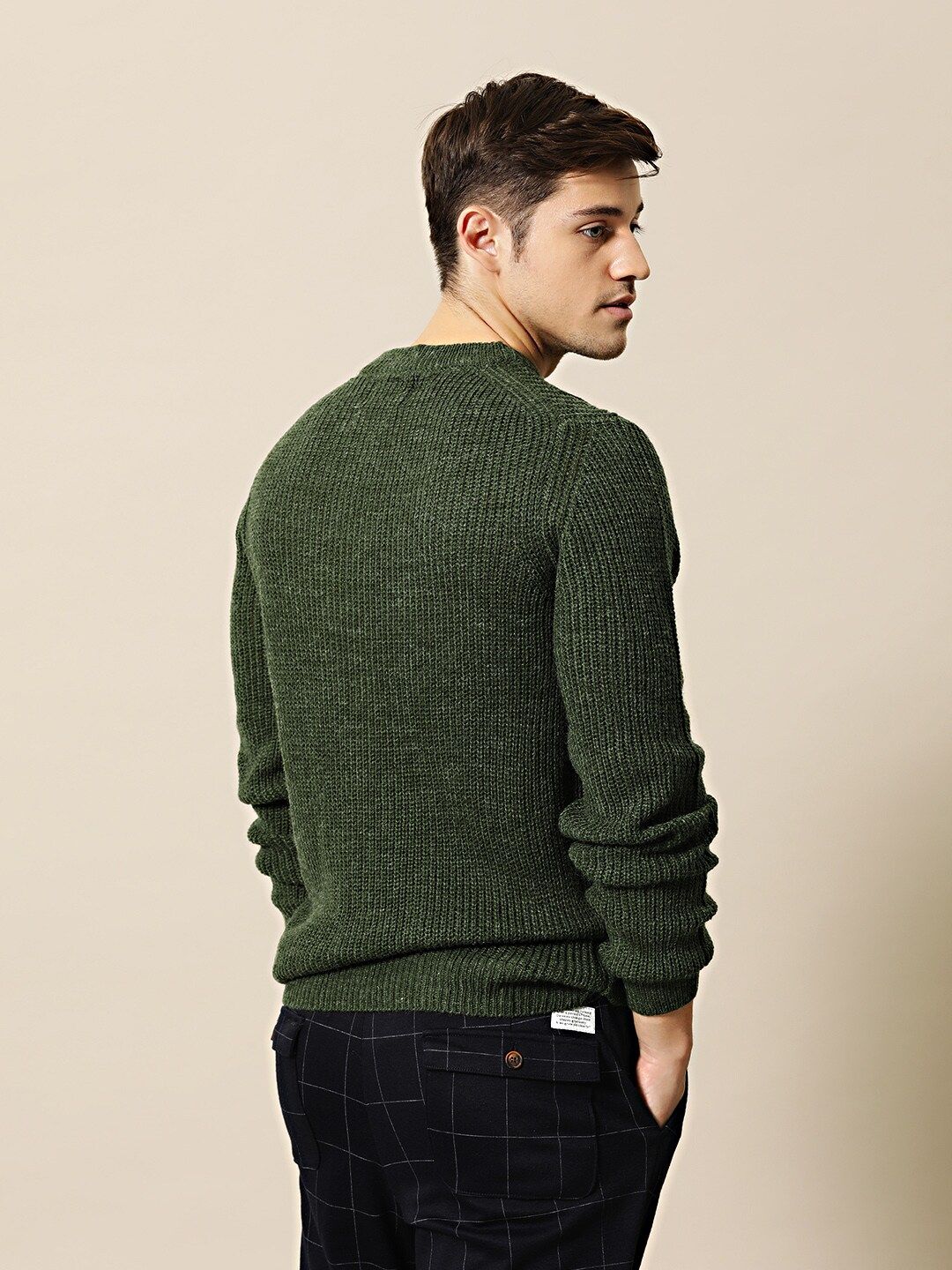 Mr Bowerbird Men Olive Green Solid Pullover Sweater