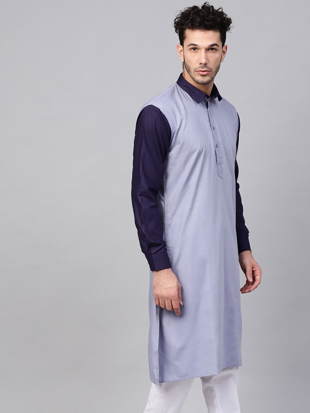 SOJANYA Men Blue Solid Straight Kurta