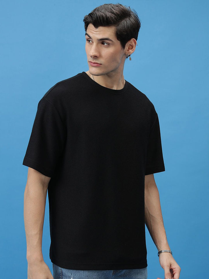 HIGHLANDER Drop-Shoulder Sleeves Oversized Popcorn structured T-shirt
