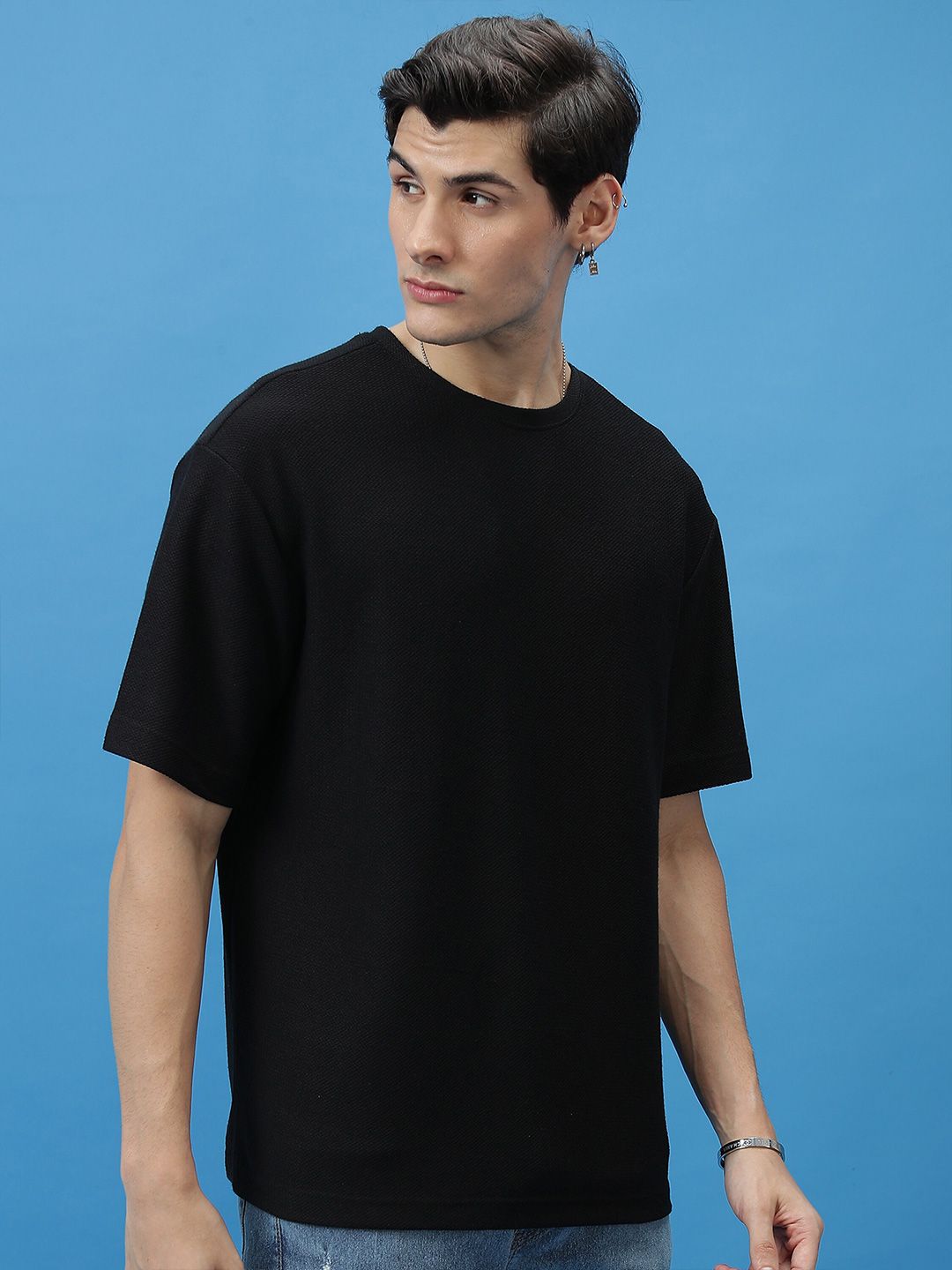HIGHLANDER Drop-Shoulder Sleeves Oversized Popcorn structured T-shirt