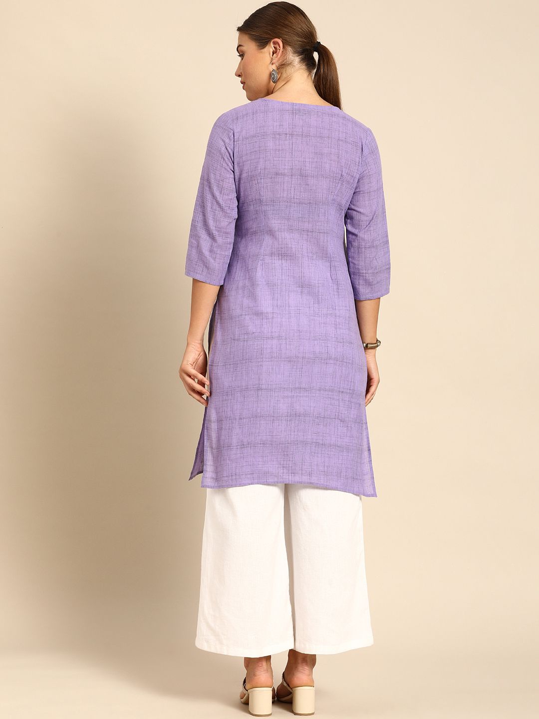 Anouk Women Lavender Woven Design Pure Cotton Kurta