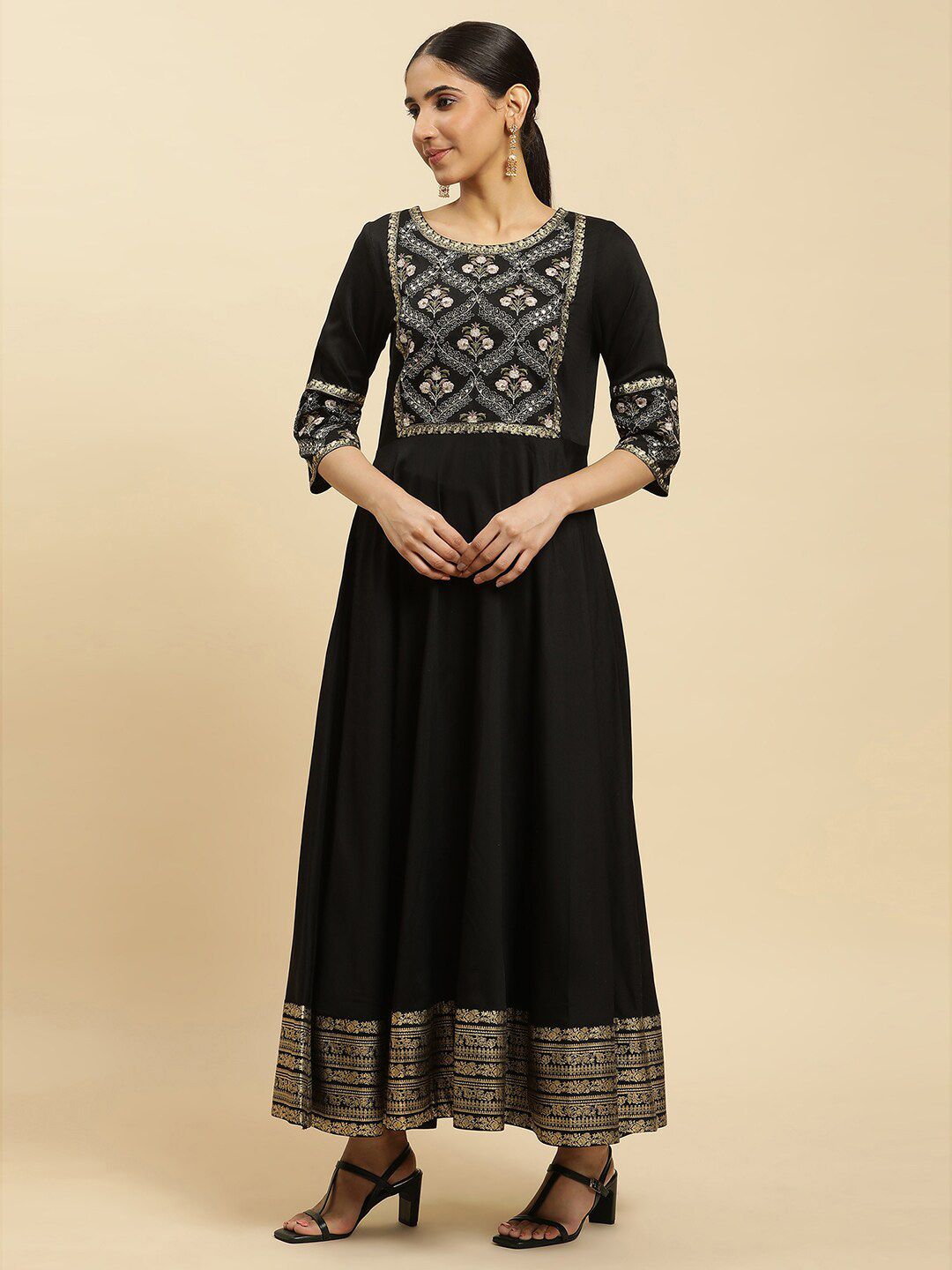 W Floral Embroidered Sequinned Ethnic Dress