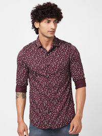 SPYKAR Slim Fit Floral Printed Opaque Satin Casual Shirt