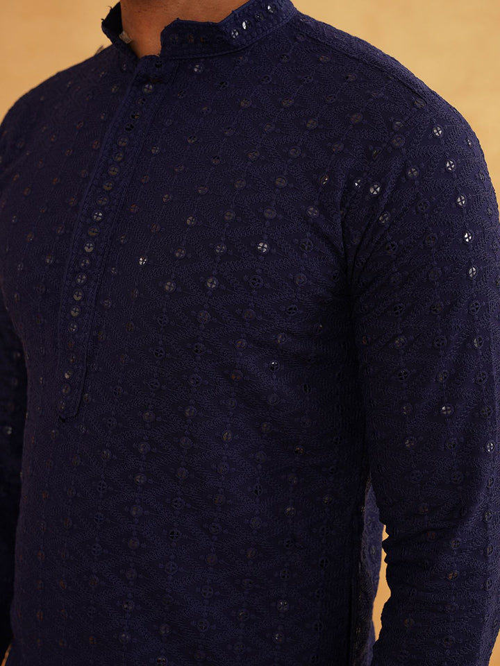SOJANYA Ethnic Motifs Embroidered Sequined Pure Cotton Kurta with Churidar