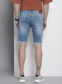 The Indian Garage Co Men Solid Distressed Slim Fit Denim Shorts