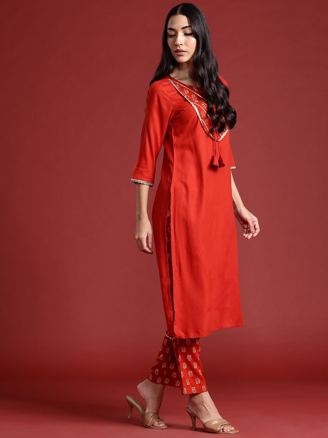 Anouk Yoke Design Gotta Patti Straight Kurta with Trousers