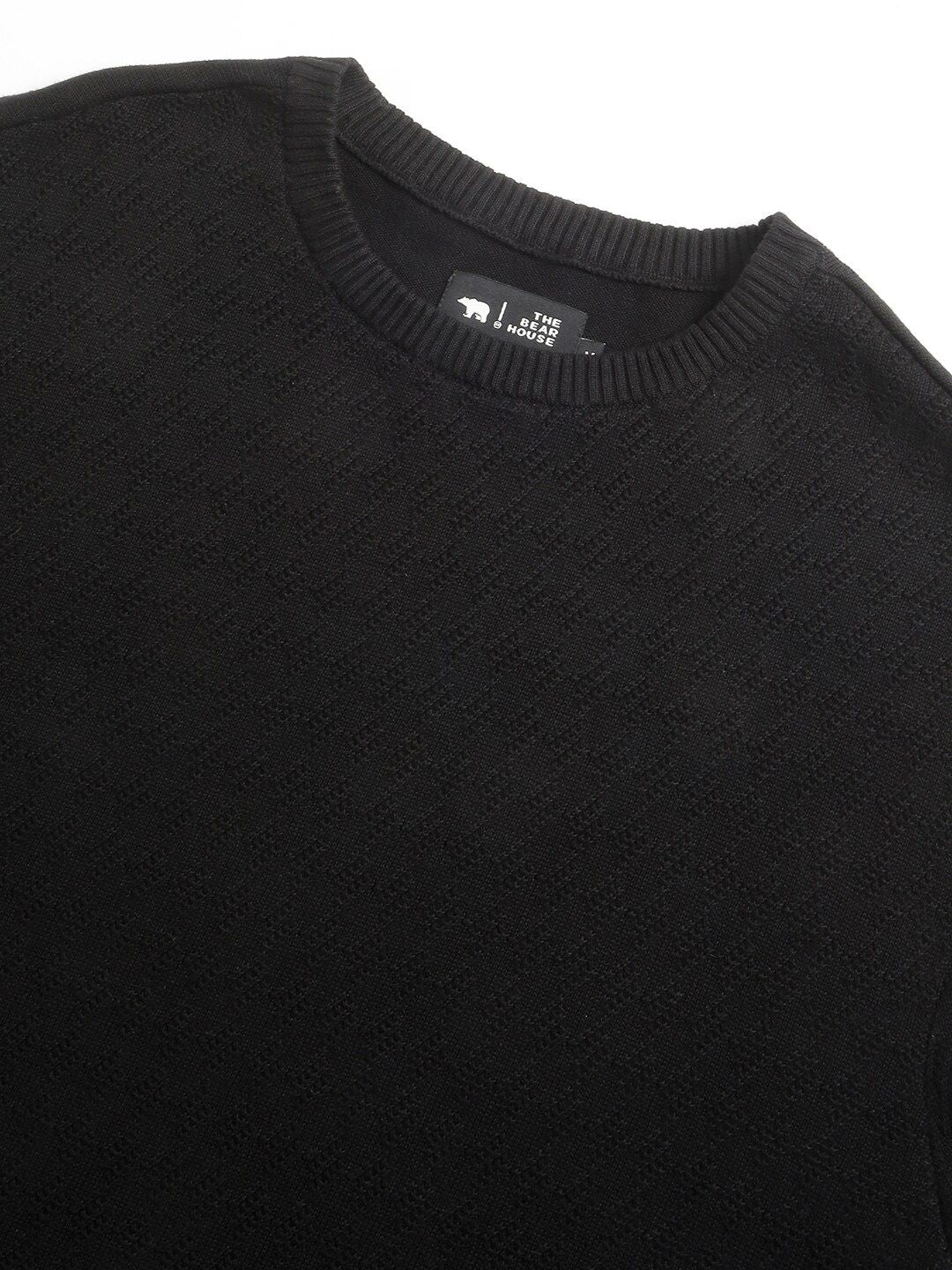 THE BEAR HOUSE Men Self Design Relaxed Fit cotton Crew Neck Solid T-shirt