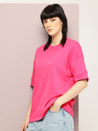 DILLINGER Women Oversized Drop Shoulder Ultra Soft Drapey Cotton Crew Neck T-Shirt