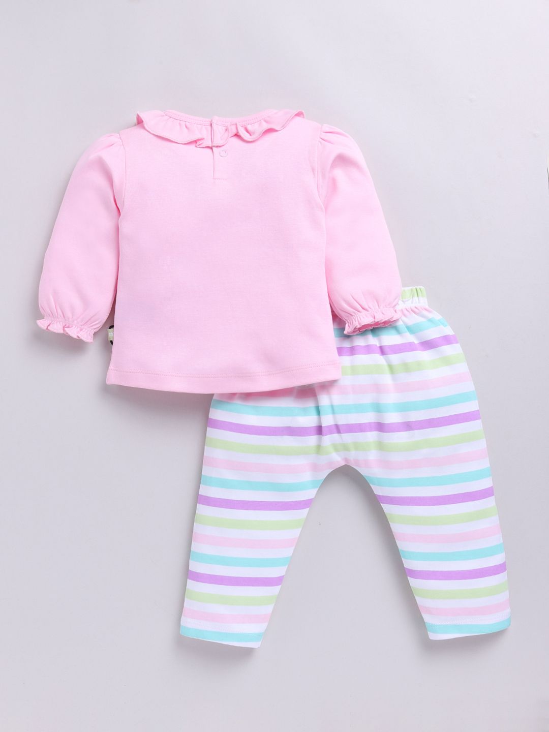 Moms Love Infant Girls Pure Cotton Printed Puffed Sleeves Top with Trousers