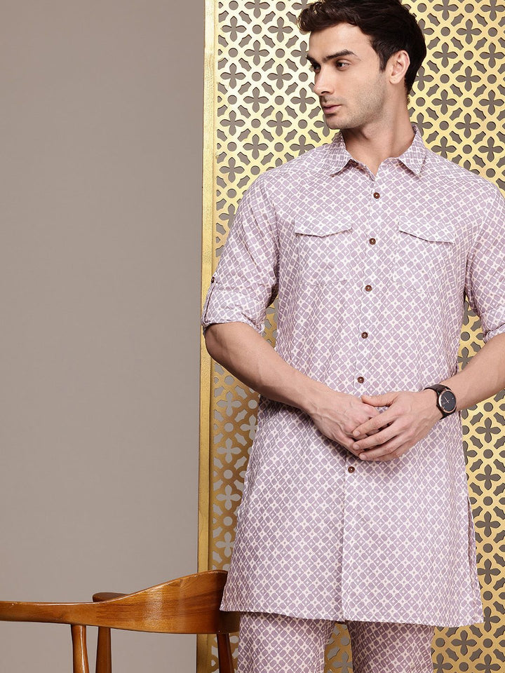 House of Pataudi Men Printed Pure Cotton Jashn  Style Kurta with Trousers