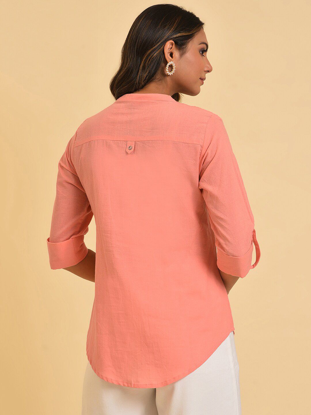 W Peach-Coloured Cotton Shirt Style Top