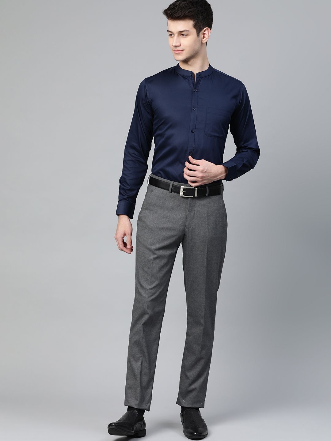 DENNISON Men Navy Blue Smart Slim Fit Solid Formal Shirt