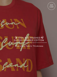 DILLINGER Women Typography Printed Embossed Oversized T-shirt