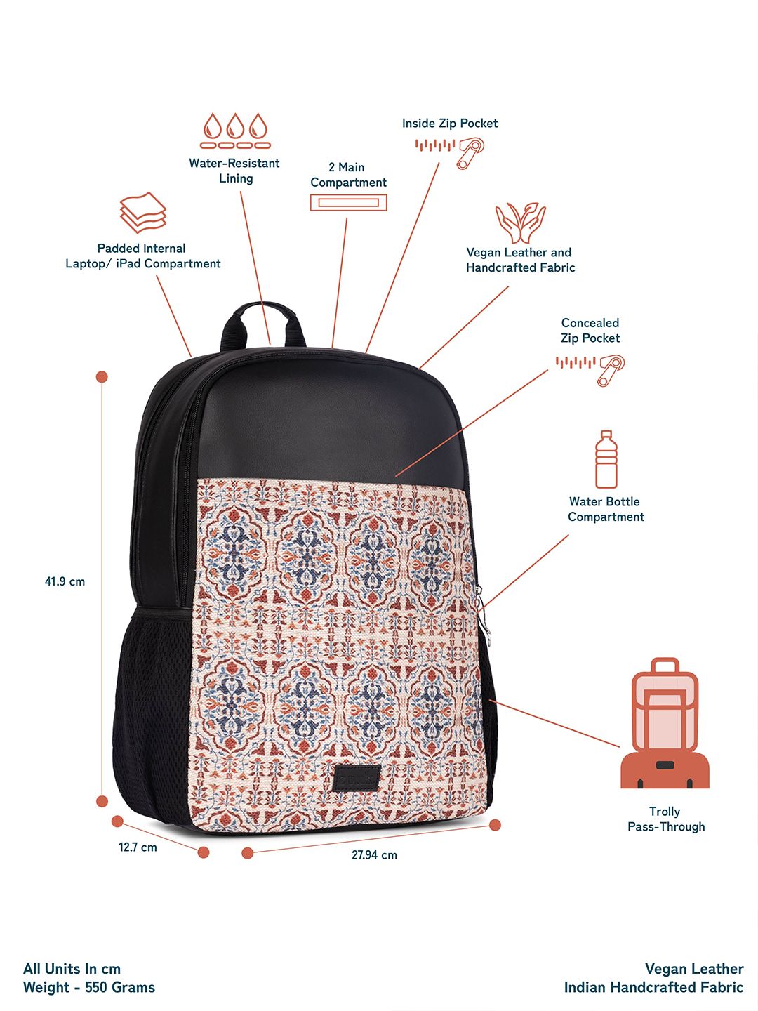 ZOUK Agra Floral Printed Water Resistance Backpack Up To 16 Inch