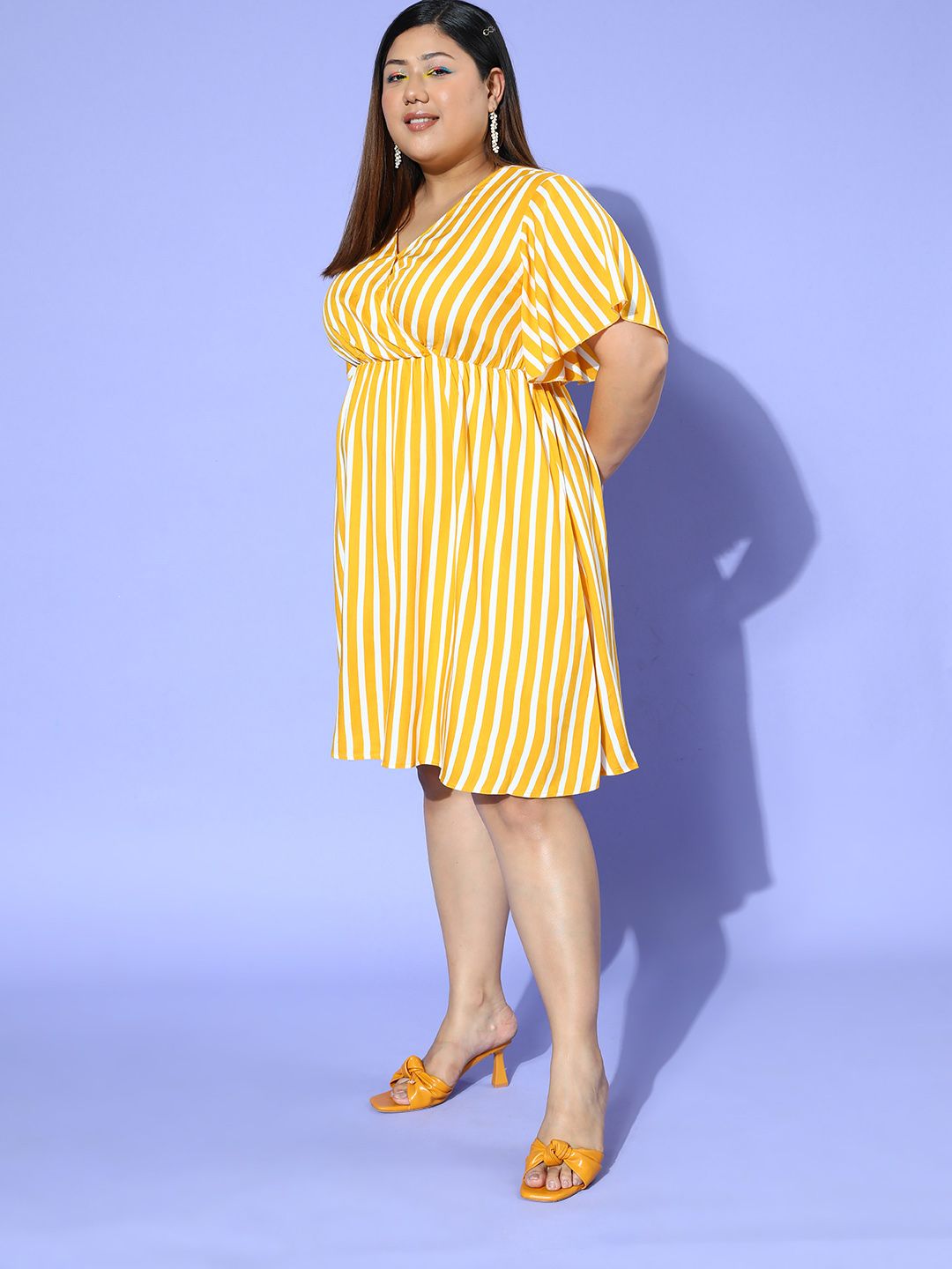 Berrylush Curve Striped Flutter Sleeve A-Line Dress