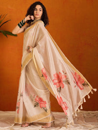 Saree mall Floral Printed Zari Organza Sungudi Sarees