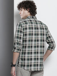 The Indian Garage Co Men Green Tartan Checked Cotton Casual Shirt