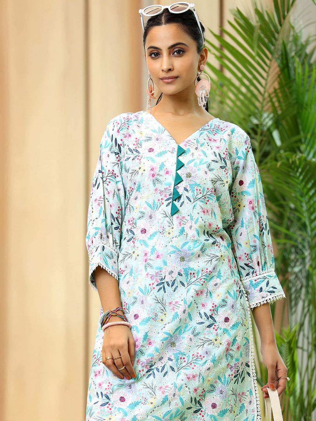 Libas Floral Printed Straight Pure Cotton Kurta with Salwar