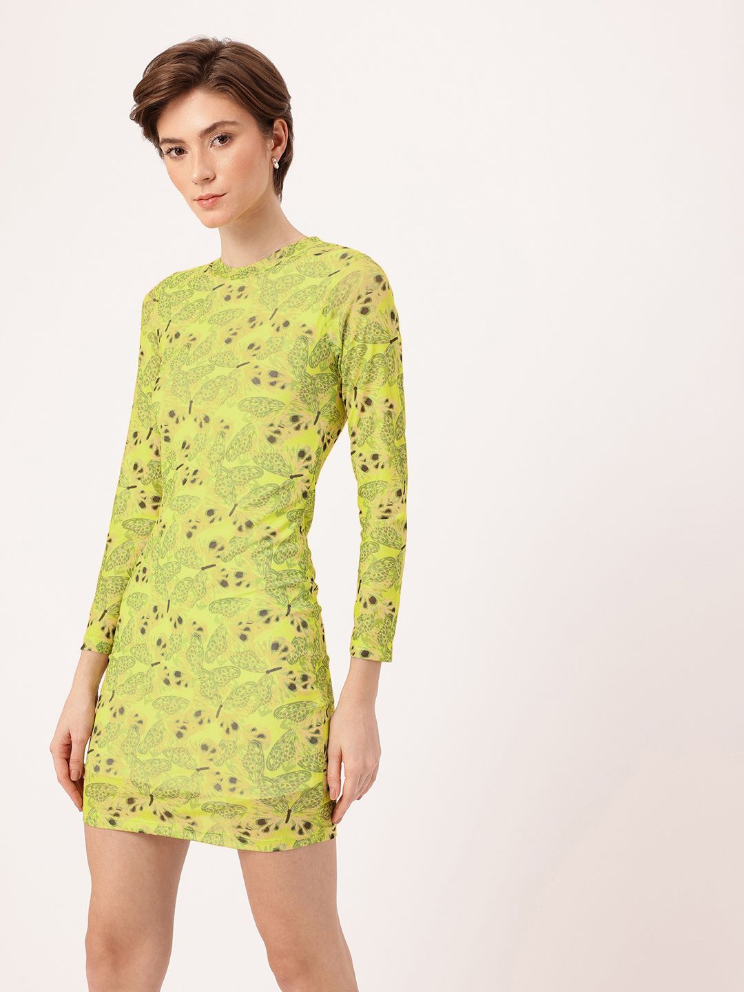 DressBerry Girly Glam Printed Soft Net Mini Sheath Dress