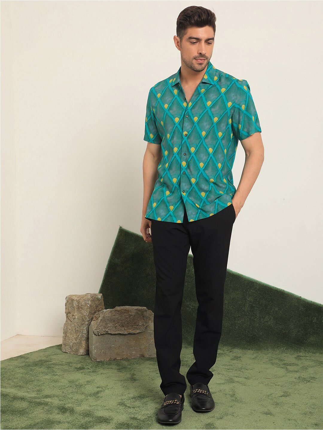 RARE RABBIT Men Diam Slim Fit Opaque Checked Cotton Shirt