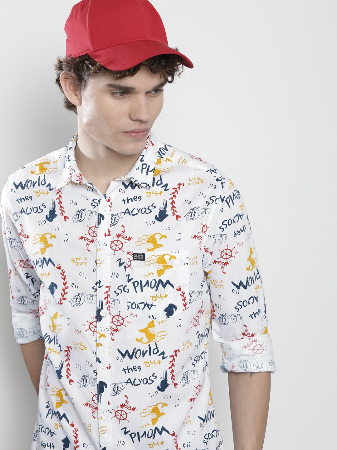 The Indian Garage Co Men White Printed Cotton Casual Shirt