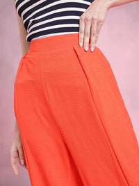 DressBerry Women Mid-Rise Flared Fit Pleated Detail Parallel Trousers with Front Slits