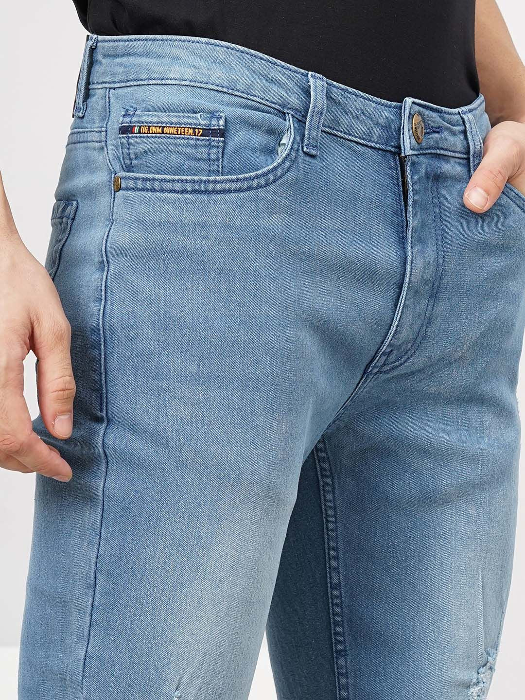 The Indian Garage Co Men Blue Slim Fit Low-Rise Low Distress Stretchable Jeans