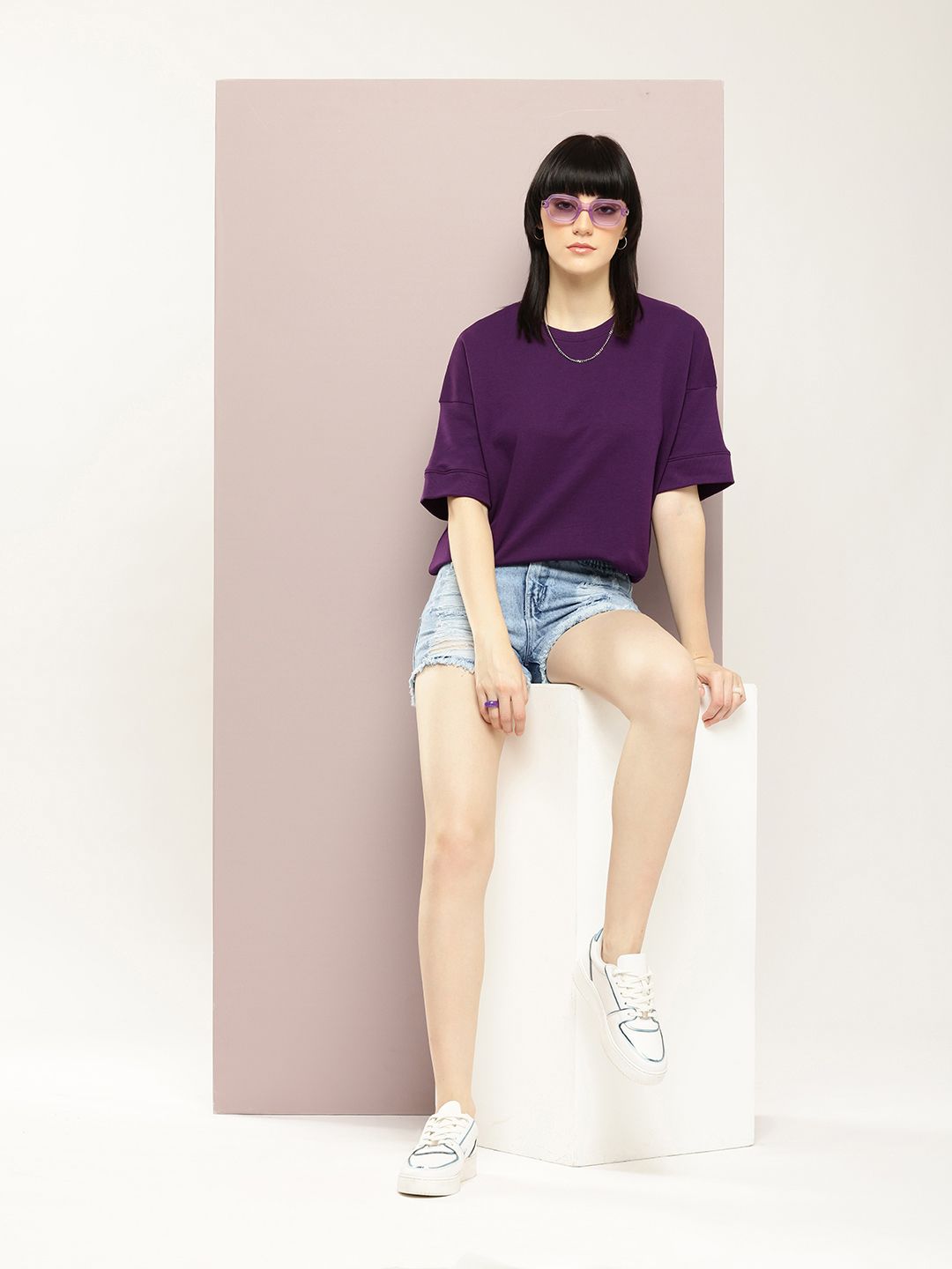 DILLINGER Women Oversized Drop Shoulder Ultra Soft Drapey Cotton Crew Neck T-Shirt