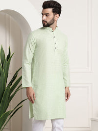 SOJANYA Men Green Checked Straight Kurta