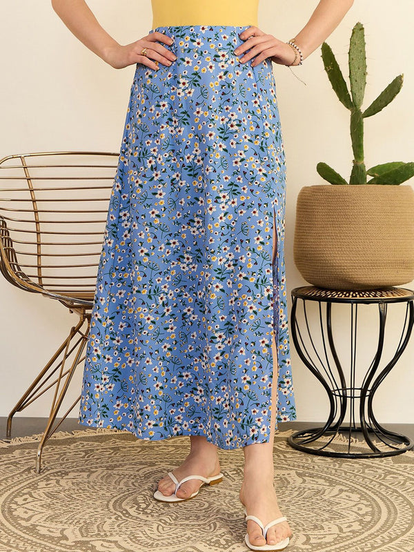 Berrylush Floral Printed High Rise A-Line Maxi Skirt