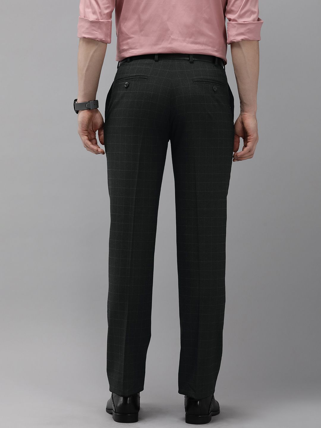 Park Avenue Men Checked Smart Low-Rise Formal Trousers