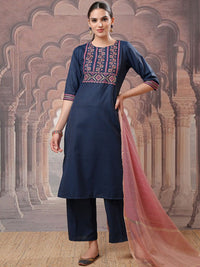 Vishudh Embroidered Regular Thread Work Kurta with Palazzos & With Dupatta